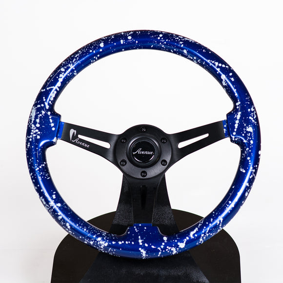 AVENUE DAYTONA BLUE BASE/ WHITE SPLATTER/ BLACK SPOKES STEERING WHEEL (LIMITED EDITION)