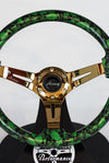 AVENUE GREEN SKULLS/ GOLD SPOKES HYDRO DIPPED STEERING WHEEL