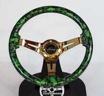 AVENUE GREEN SKULLS/ GOLD SPOKES HYDRO DIPPED STEERING WHEEL (LIMITED EDITION)