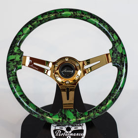 AVENUE GREEN SKULLS/ GOLD SPOKES HYDRO DIPPED STEERING WHEEL (LIMITED EDITION)