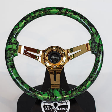 AVENUE GREEN SKULLS/ GOLD SPOKES HYDRO DIPPED STEERING WHEEL (LIMITED EDITION)