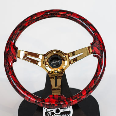 AVENUE RED SKULLS/ GOLD SPOKES HYDRO DIPPED STEERING WHEEL (LIMITED EDITION)