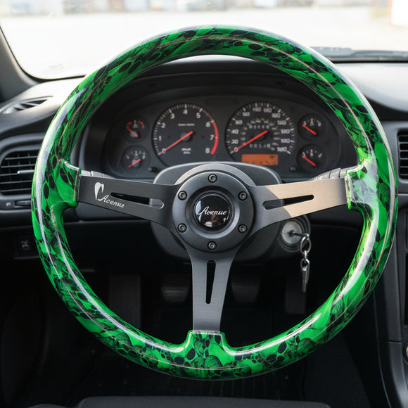 AVENUE GREEN SKULLS/ BLACK SPOKES HYDRO DIPPED STEERING WHEEL