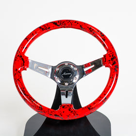 AVENUE RED/ BLACK SPLATTER/ CHROME SPOKES STEERING WHEEL (ONE-OFF)