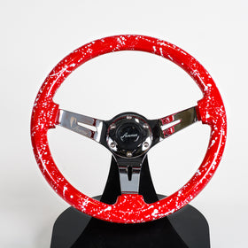 AVENUE RED/ CHROME SPLATTER/ CHROME SPOKES STEERING WHEEL (ONE-OFF)