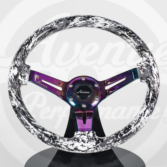 AVENUE ARCTIC DIGI CAMO/ NEOCHROME SPOKES HYDRO DIPPED STEERING WHEEL - Avenue Performance