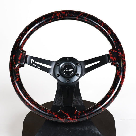 AVENUE BLACK BASE/ RED SPLATTER/ BLACK SPOKES STEERING WHEEL (LIMITED EDITION) - Avenue Performance