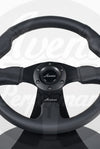 AVENUE BLACK LEATHER/ BLACK STITCH/ BLACK SPOKES FLAT LINE STEERING WHEEL 330MM - Avenue Performance