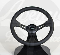 AVENUE BLACK LEATHER/ BLACK STITCH/ BLACK SPOKES STEERING WHEEL - Avenue Performance