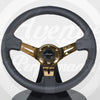 AVENUE BLACK LEATHER/ BLACK STITCH/ GOLD SPOKES STEERING WHEEL - Avenue Performance