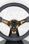 AVENUE BLACK LEATHER/ BLACK STITCH/ GOLD SPOKES STEERING WHEEL - Avenue Performance