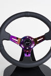 AVENUE BLACK LEATHER/ BLACK STITCH/ NEOCHROME SPOKES STEERING WHEEL - Avenue Performance