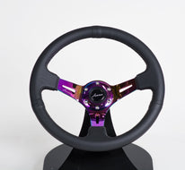 AVENUE BLACK LEATHER/ BLACK STITCH/ NEOCHROME SPOKES STEERING WHEEL - Avenue Performance