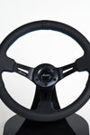 AVENUE BLACK LEATHER/ BLUE STITCH/ BLACK SPOKES STEERING WHEEL - Avenue Performance