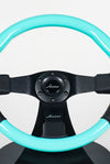 AVENUE BLACK LEATHER/ MINTY/ BLACK SPOKES FLAT LINE STEERING WHEEL - Avenue Performance