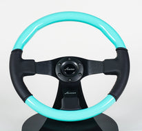 AVENUE BLACK LEATHER/ MINTY/ BLACK SPOKES FLAT LINE STEERING WHEEL - Avenue Performance