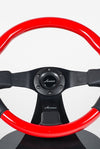 AVENUE BLACK LEATHER/ RED/ BLACK SPOKES FLAT LINE STEERING WHEEL - Avenue Performance