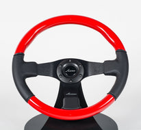 AVENUE BLACK LEATHER/ RED/ BLACK SPOKES FLAT LINE STEERING WHEEL - Avenue Performance