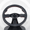 AVENUE BLACK LEATHER/ RED STITCH/ BLACK SPOKES FLAT LINE STEERING WHEEL 330MM - Avenue Performance