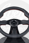 AVENUE BLACK LEATHER/ RED STITCH/ BLACK SPOKES FLAT LINE STEERING WHEEL 330MM - Avenue Performance