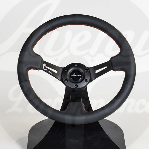 AVENUE BLACK LEATHER/ RED STITCH/ BLACK SPOKES STEERING WHEEL - Avenue Performance