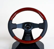 AVENUE BLACK LEATHER/ WOODGRAIN/ BLACK SPOKES FLAT LINE STEERING WHEEL - Avenue Performance