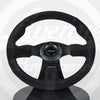 AVENUE BLACK SUEDE/ BLACK STITCH/ BLACK SPOKES FLAT LINE STEERING WHEEL 330MM - Avenue Performance