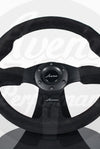 AVENUE BLACK SUEDE/ BLACK STITCH/ BLACK SPOKES FLAT LINE STEERING WHEEL 330MM - Avenue Performance