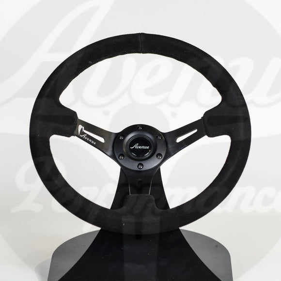 AVENUE BLACK SUEDE/ BLACK STITCHING/ BLACK SPOKES STEERING WHEEL - Avenue Performance