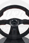 AVENUE BLACK SUEDE/ RED STITCH/ BLACK SPOKES FLAT LINE STEERING WHEEL 330MM - Avenue Performance