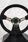 AVENUE BLACK SUEDE/ RED STITCHING/ CHROME SPOKES STEERING WHEEL - Avenue Performance