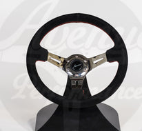 AVENUE BLACK SUEDE/ RED STITCHING/ CHROME SPOKES STEERING WHEEL - Avenue Performance