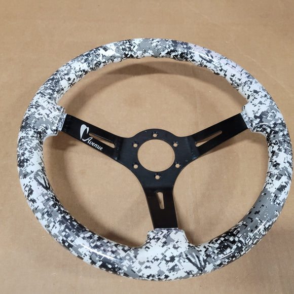 AVENUE WHITE DIGI CAMO BLACK SPOKES AS-IS STEERING WHEEL