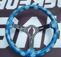 AVENUE BLUE PLAID BLACK SPOKES AS-IS STEERING WHEEL