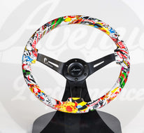 AVENUE STICKERBOMB/ BLACK SPOKES HYDRO DIPPED STEERING WHEEL