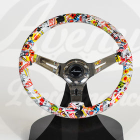 AVENUE STICKERBOMB/ CHROME SPOKES HYDRO DIPPED STEERING WHEEL
