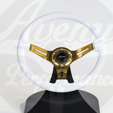 AVENUE COSMIC WHITE W/ GOLD SPOKES STEERING WHEEL