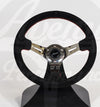 AVENUE BLACK SUEDE/ RED STITCHING/ CHROME SPOKES STEERING WHEEL
