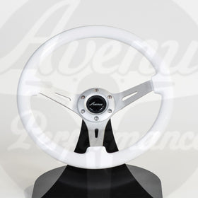 AVENUE COSMIC WHITE/ BRUSHED ALUMINUM SPOKES STEERING WHEEL