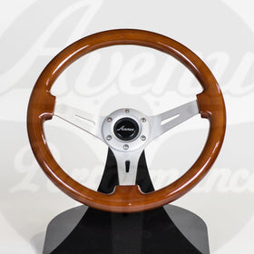 AVENUE WOODGRAIN W/ BRUSHED ALUMINUM SPOKES STEERING WHEEL