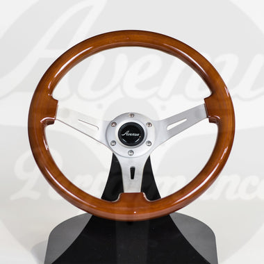 AVENUE WOODGRAIN W/ BRUSHED ALUMINUM SPOKES STEERING WHEEL