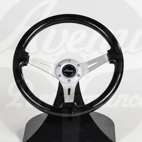 AVENUE RAVEN BLACK/ BRUSHED ALUMINUM SPOKES STEERING WHEEL