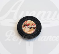 AVENUE LOGO TAN CHERRY BLOSSOM HORN BUTTON