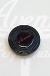 AVENUE BLACK LOGO HORN BUTTON W/ RED LETTERS