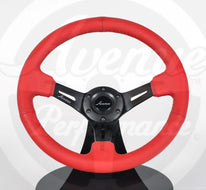 AVENUE RED LEATHER/ RED STITCH/ BLACK SPOKES STEERING WHEEL