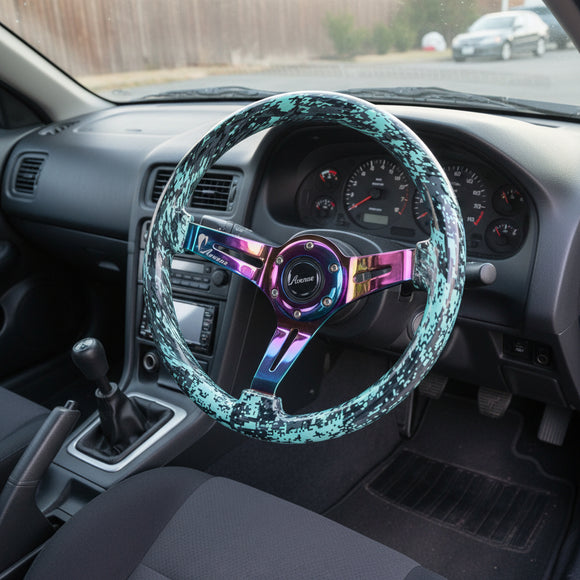 AVENUE MINTY DIGI CAMO/ NEOCHROME SPOKES HYDRO DIPPED STEERING WHEEL
