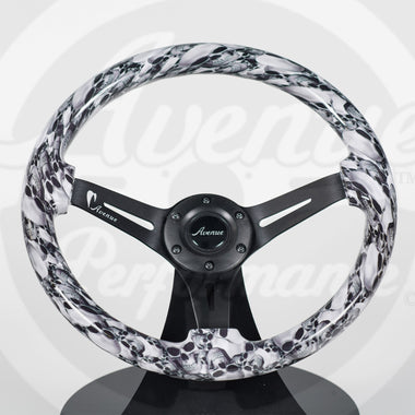 AVENUE WHITE SKULLS/ BLACK SPOKES HYDRO DIPPED STEERING WHEEL