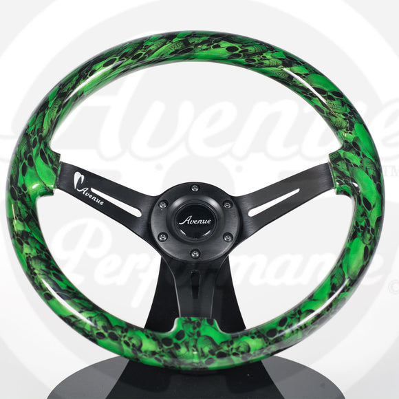 AVENUE GREEN SKULLS/ BLACK SPOKES HYDRO DIPPED STEERING WHEEL