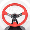 AVENUE RED LEATHER/ RED STITCH/ CHROME SPOKES STEERING WHEEL