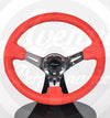 AVENUE RED LEATHER/ RED STITCH/ CHROME SPOKES STEERING WHEEL